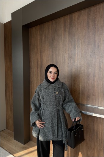 Gri Apoletli Keçe Ceket