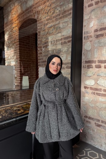Gri Apoletli Keçe Ceket