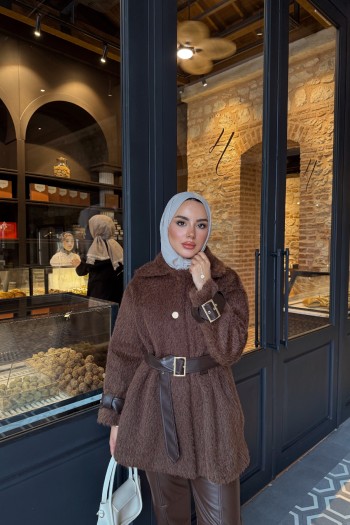 Kahve Deri Kemerli Ceket