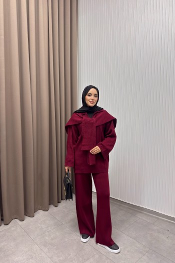 Bordo Yoko V yaka Triko Takım