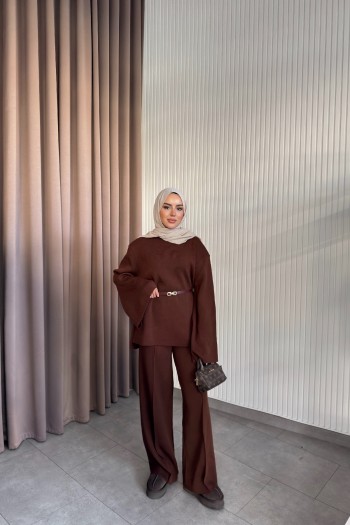 Kahverengi Pırıl Triko Takım