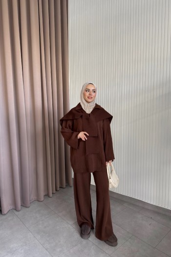 Kahverengi Yoko V yaka Triko Takım