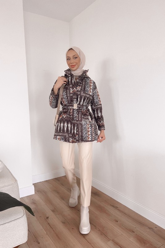 Acı Kahve Kapüşonlu Kapitone Ceket