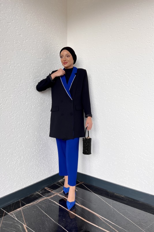 Saks Mavisi Bionce Garnili Krep Takım