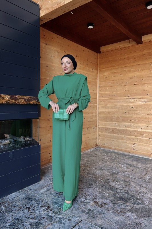 Zümrüt Beli Lastikli Vatkalı Tulum
