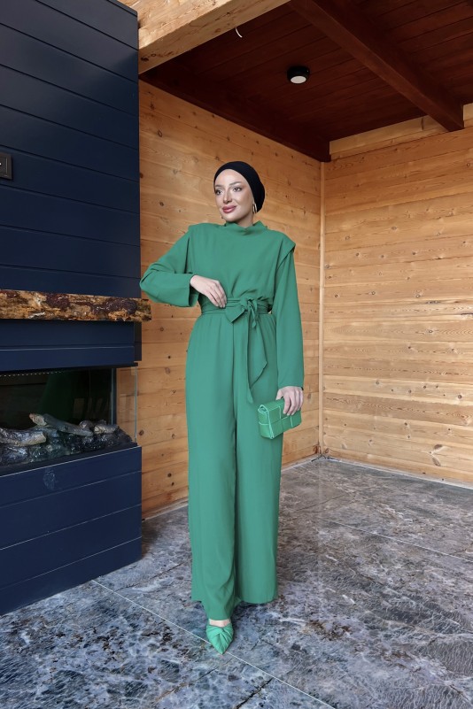 Zümrüt Beli Lastikli Vatkalı Tulum