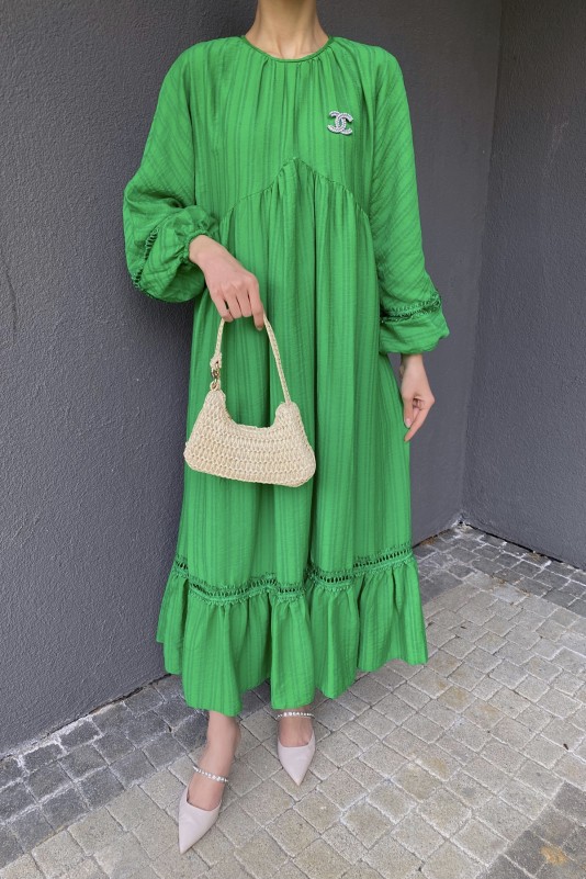 Benetton Yeşili Yarasa Kollu Elbise