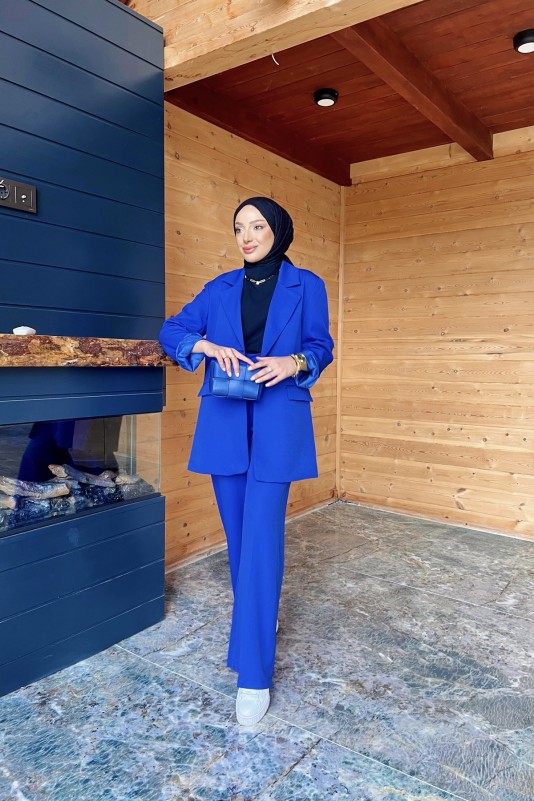 Saks Cep Detaylı Ceketli Takım