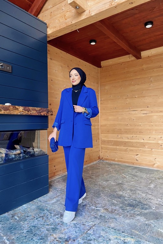 Saks Cep Detaylı Ceketli Takım