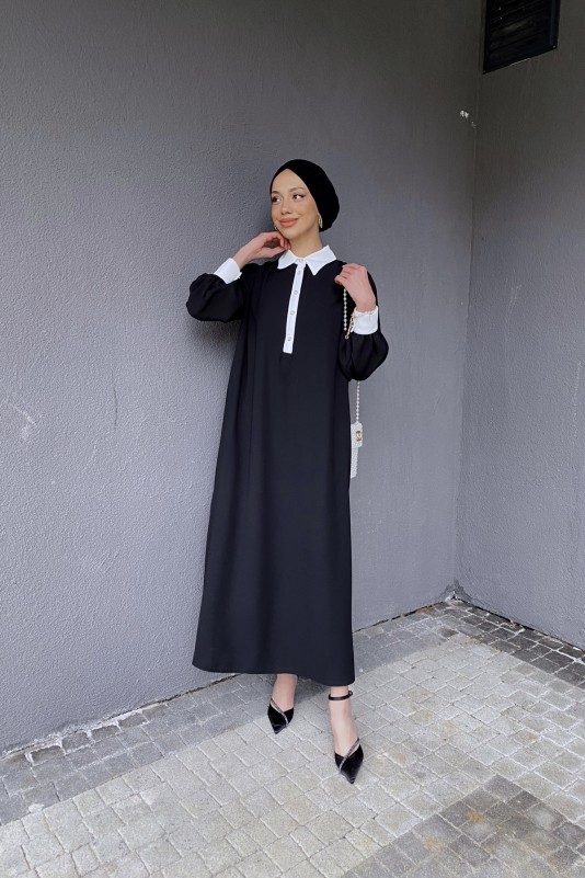 Siyah Garnili Elbise