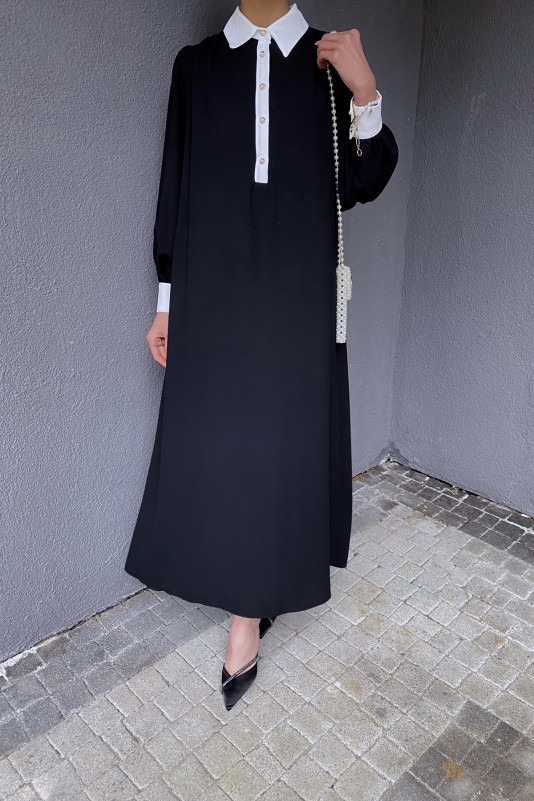 Siyah Garnili Elbise