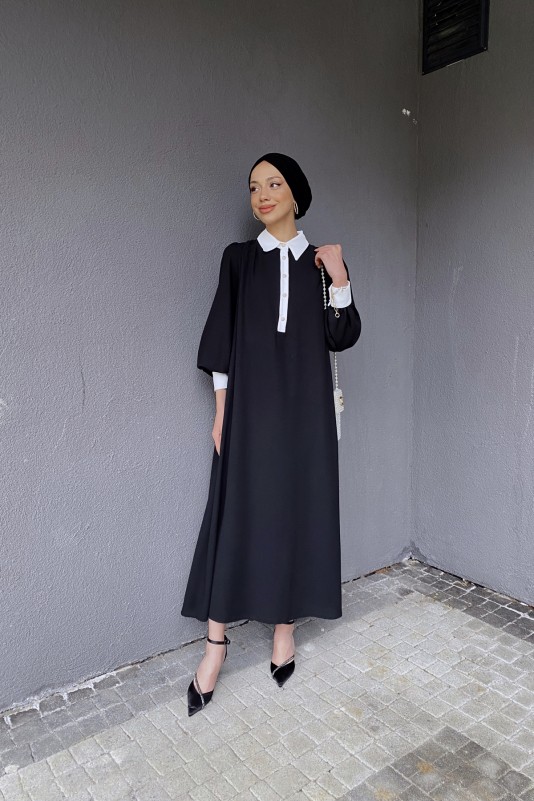 Siyah Garnili Elbise