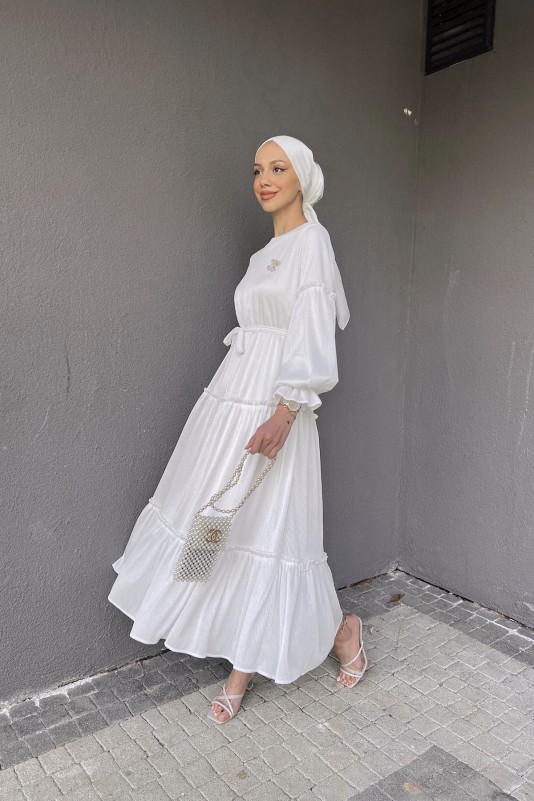 Beyaz Siena Fitilli Elbise