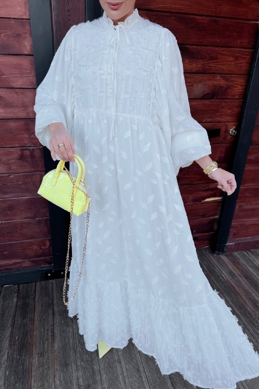 Beyaz Tüylü Şifon Elbise