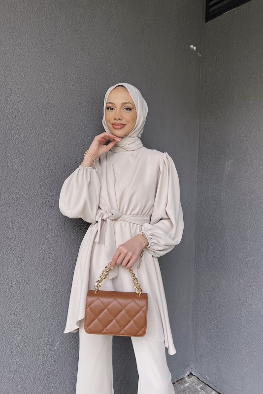 Taş Beli Sıkmalı Pantolonlu Takım