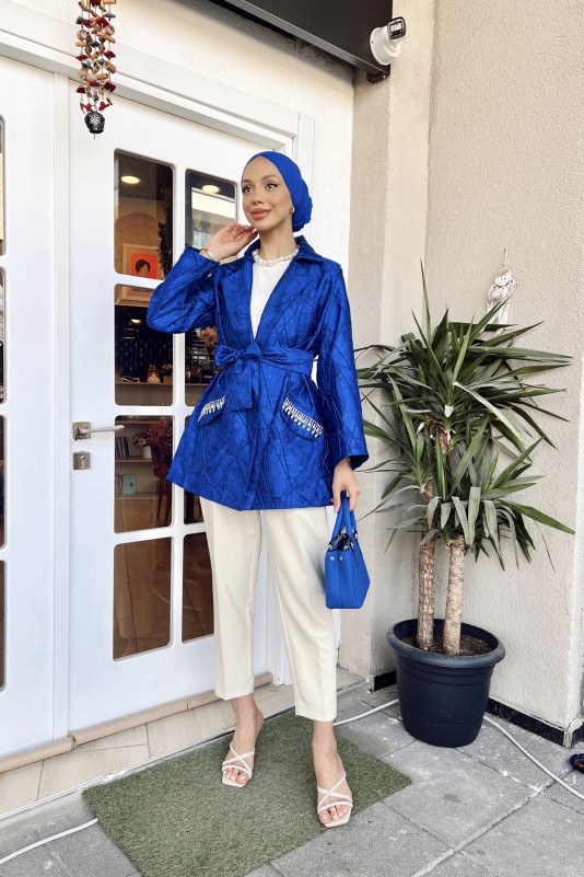 Saks Luiza Taş Detaylı Jakar Taş Detaylı Ceket