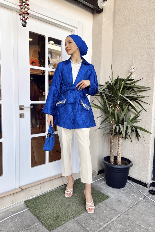 Saks Luiza Taş Detaylı Jakar Taş Detaylı Ceket