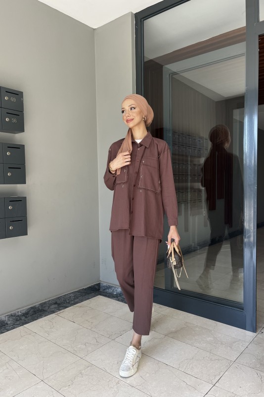 Acı Kahve Gabardin İkili Takım