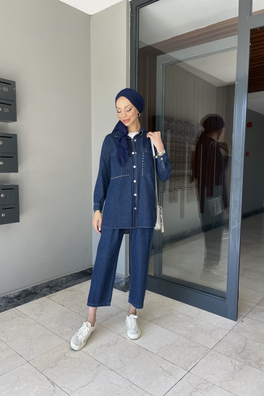 Koyu Mavi Denim İkili Takım