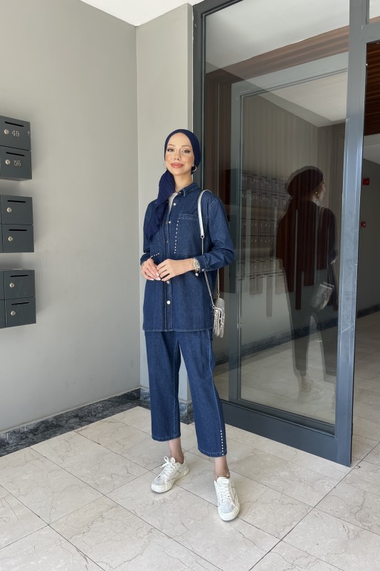 Koyu Mavi Denim İkili Takım