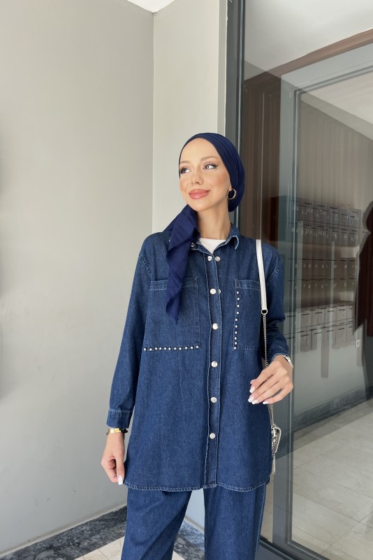 Koyu Mavi Denim İkili Takım