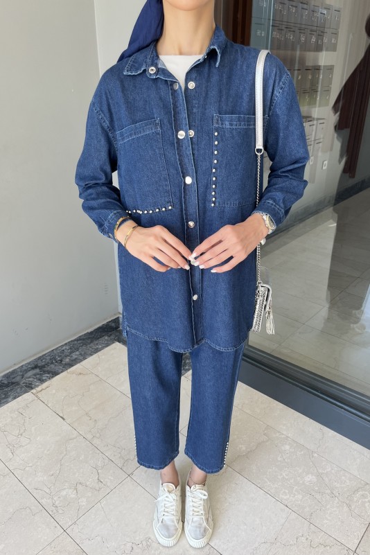 Koyu Mavi Denim İkili Takım