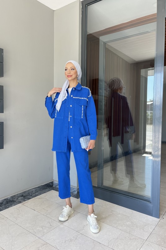 Saks İnci Taşlı Denim Takım