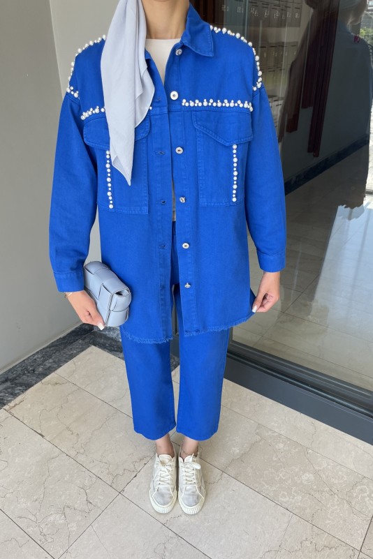 Saks İnci Taşlı Denim Takım
