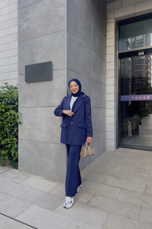 Lacivert Blazer Ceketli Scuba Takım