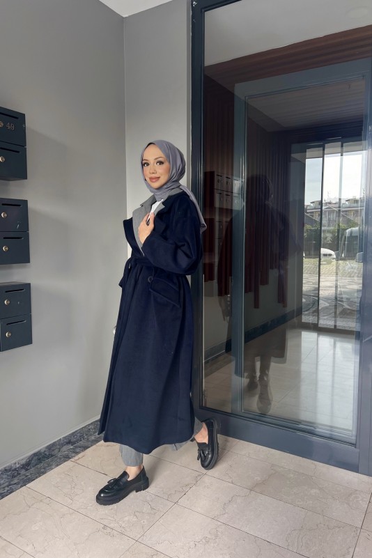 Lacivert Kaşe Kaban