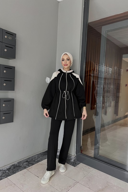 Siyah Garnili Üç İplik Takım