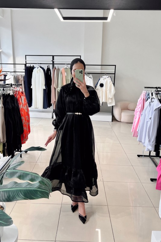 Siyah Rosa Şifon Elbise