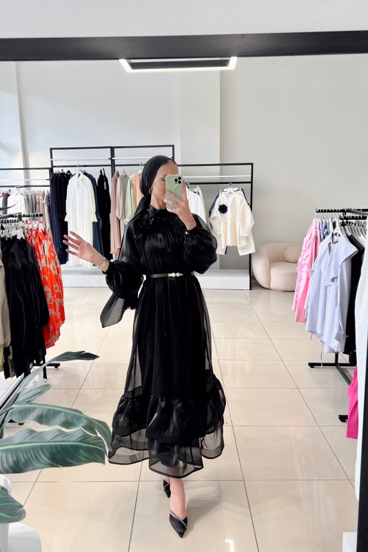 Siyah Rosa Şifon Elbise