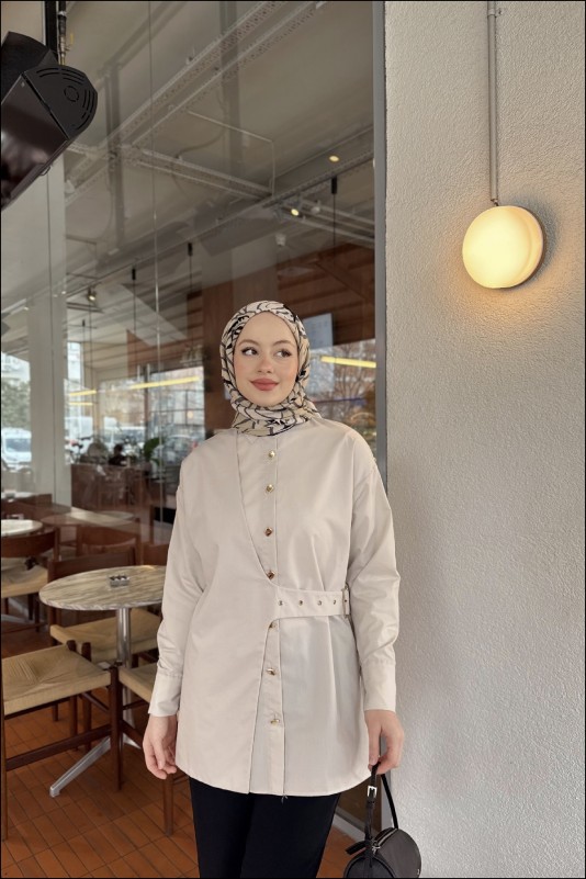 Taş Tina Yandan Bağlamalı Dacron Gömlek