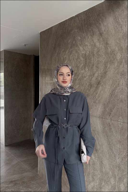 Antrasit Sarah Çıt Çıt düğmeli Modal Takım