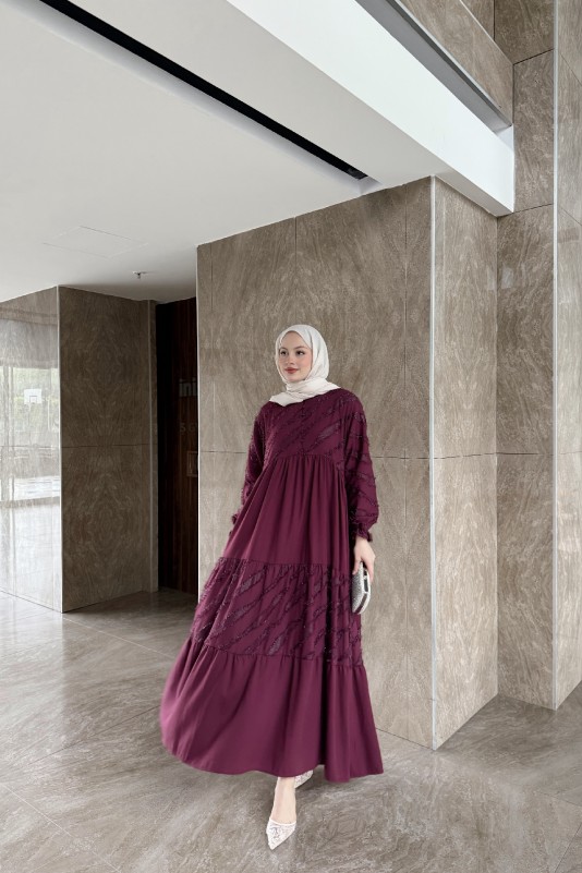 Bordo Sinay Simli Elbise