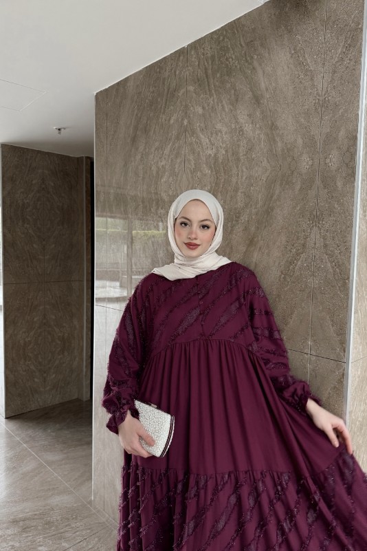 Bordo Sinay Simli Elbise
