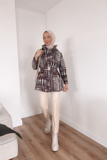 Acı Kahve Kapüşonlu Kapitone Ceket