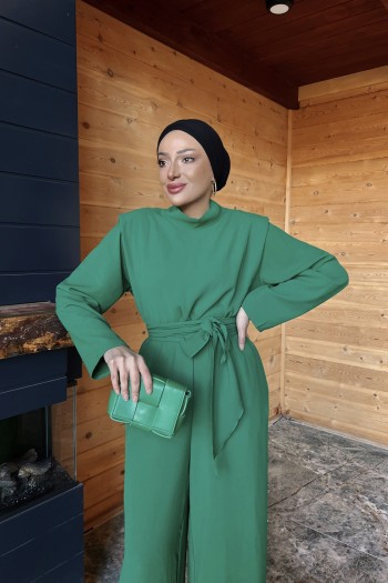 Zümrüt Beli Lastikli Vatkalı Tulum