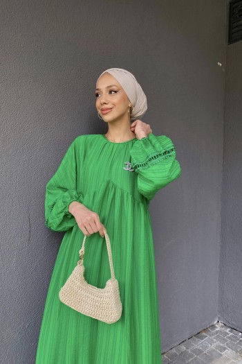 Benetton Yeşili Yarasa Kollu Elbise