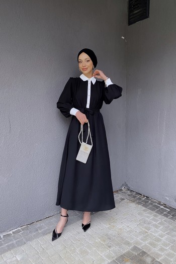 Siyah Garnili Elbise