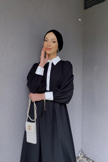 Siyah Garnili Elbise