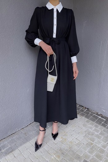 Siyah Garnili Elbise
