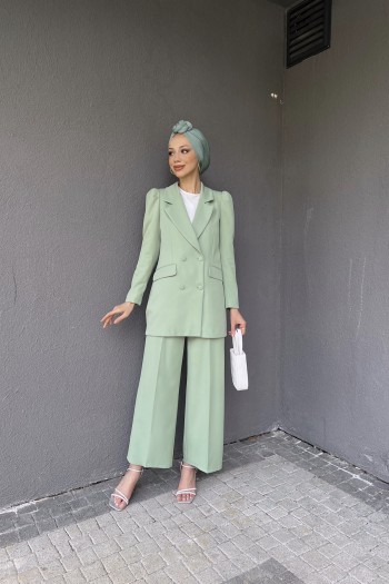 Mint Cep Detaylı Blazer Ceketli Takım