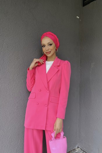 Pembe Cep Detaylı Blazer Ceketli Takım