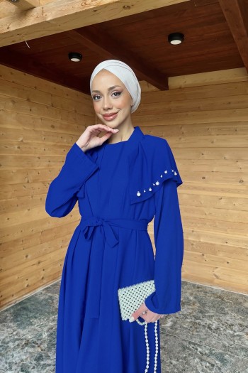 Saks İnci Detaylı Abayalı Takım