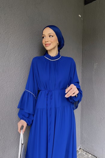 Saks Mavisi Helen Taş Detaylı Şifon Elbise