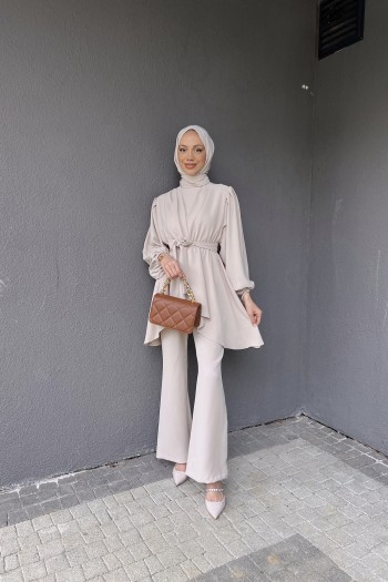 Taş Beli Sıkmalı Pantolonlu Takım