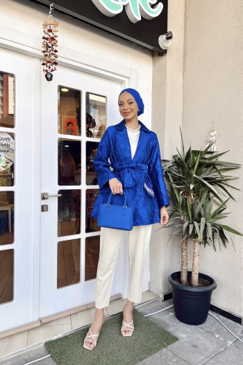 Saks Luiza Taş Detaylı Jakar Taş Detaylı Ceket
