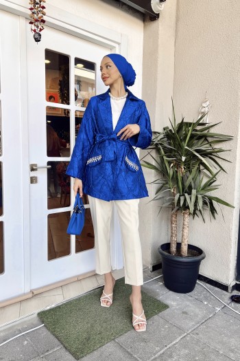 Saks Luiza Taş Detaylı Jakar Taş Detaylı Ceket